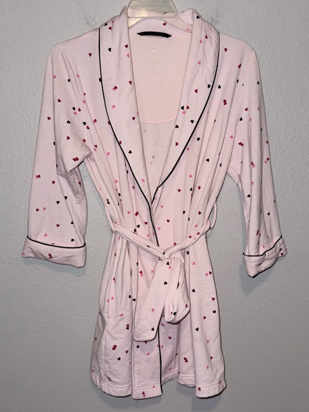 Kate Spade Heart Print Robe Pink Size Medium Tie Waist Pajama Lounge Wrap